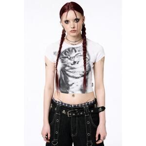 White Pixel Kitty Baby Tee